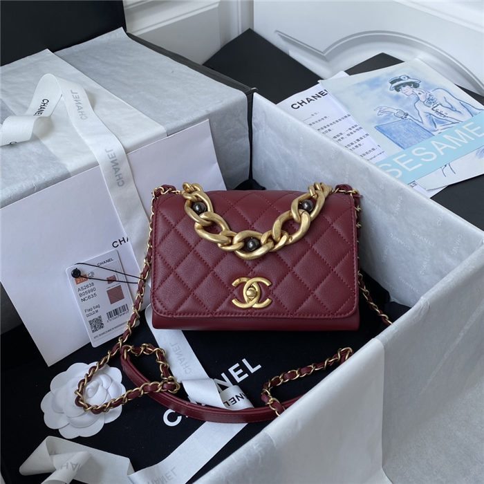 Chanel MINI FLAP BAG Calfskin & Gold-Tone Metal AS2638 Burgundy A