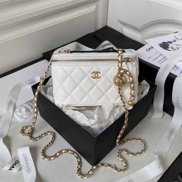 Chanel Vanity with Chain AP2303 Lambskin Gold Metal White High