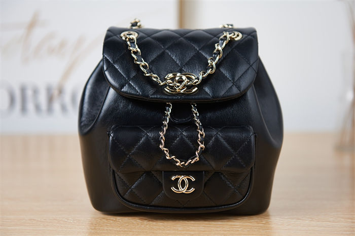 Chanel Duma Backpack 2908 Calfskin Gold-Tone Metal Black A