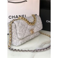 Large Chanel 19 Flap Bag Tweed, Gold-Tone, Silver-Tone & Ruthenium-Finish Metal Gray & Ecru High