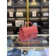 MINI FLAP BAG WITH TOP HANDLE AS2431 Grained Calfskin & Gold-Tone Metal Rose Red High