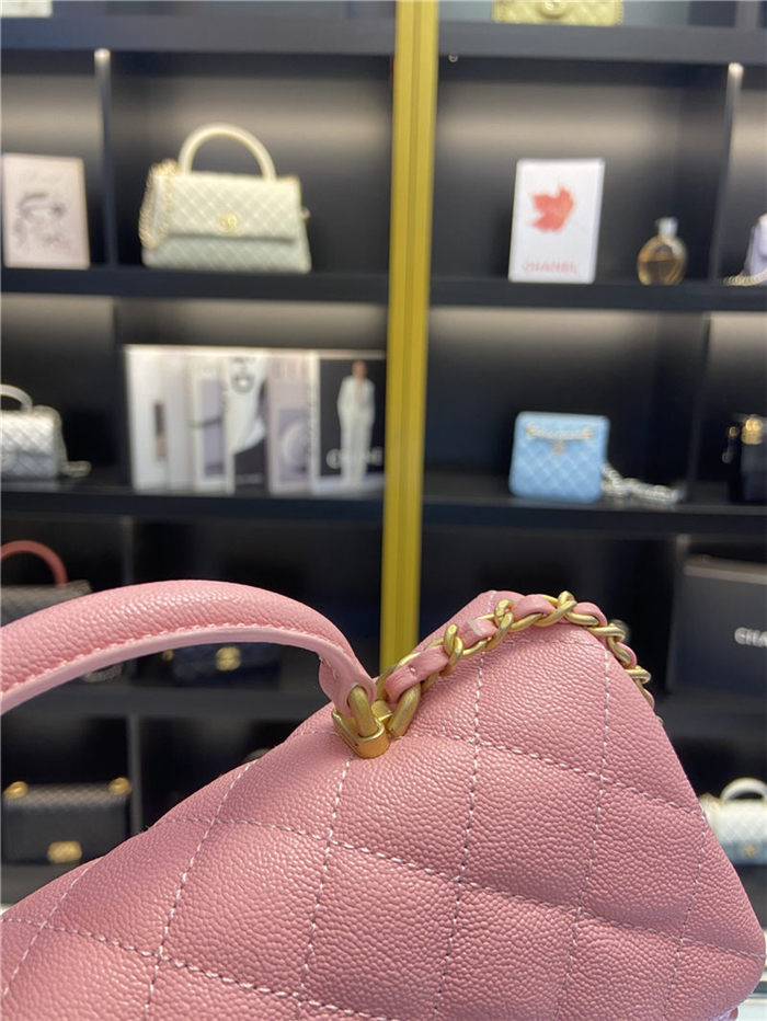 MINI FLAP BAG WITH TOP HANDLE AS2431 Grained Calfskin & Gold-Tone Pink High