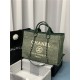 LARGE SHOPPING BAG Mixed Fibers & Silver-Tone Metal Green High