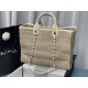 LARGE SHOPPING BAG Mixed Fibers & Silver-Tone Metal Khaki High