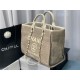 LARGE SHOPPING BAG Mixed Fibers & Silver-Tone Metal Khaki High