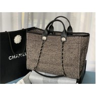 LARGE SHOPPING BAG Mixed Fibers & Silver-Tone Metal Black High