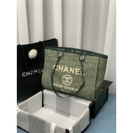 SHOPPING BAG Mixed Fibers & Silver-Tone Metal Green High