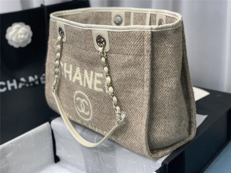 SHOPPING BAG Mixed Fibers & Silver-Tone Metal Khaki High