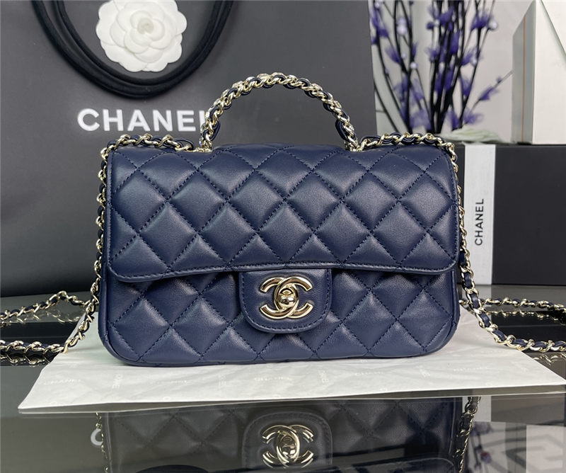 Chanel SMALL FLAP BAG With Top Diamond Handle Lambskin & Gold-Tone Metal AS4141 Navy High