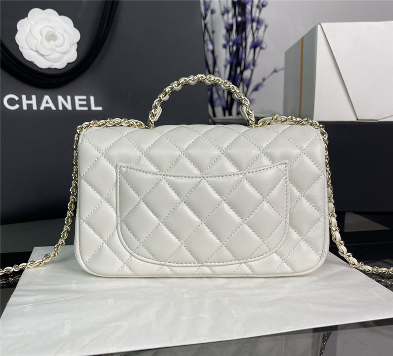 Chanel SMALL FLAP BAG With Top Diamond Handle Lambskin & Gold-Tone Metal AS4141 White High