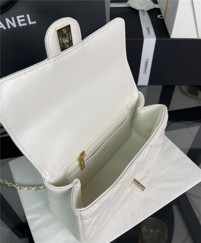 Chanel SMALL FLAP BAG With Top Diamond Handle Lambskin & Gold-Tone Metal AS4141 White High