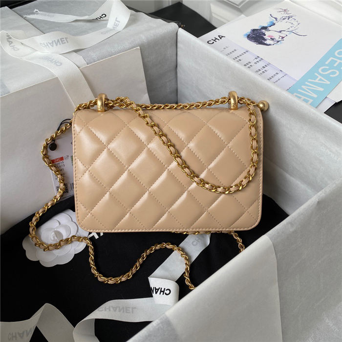 Chanel MINI FLAP BAG Calfskin & Gold-Tone Metal AS2615 Beige A