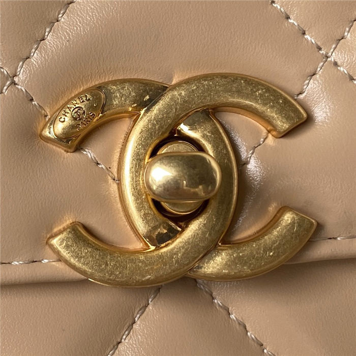 Chanel MINI FLAP BAG Calfskin & Gold-Tone Metal AS2615 Beige A