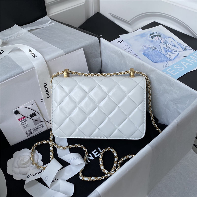 Chanel MINI FLAP BAG Calfskin & Gold-Tone Metal AS2615 White A