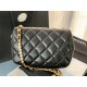 MINI FLAP BAG Calfskin, Imitation Pearls & Gold-Tone Metal Black High