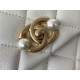 MINI FLAP BAG Calfskin, Imitation Pearls & Gold-Tone Metal White High