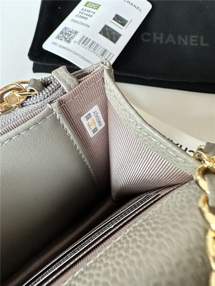 Classic Wallet on Chain A33814 Grained Calfskin Gold/Silver Metal Grey B