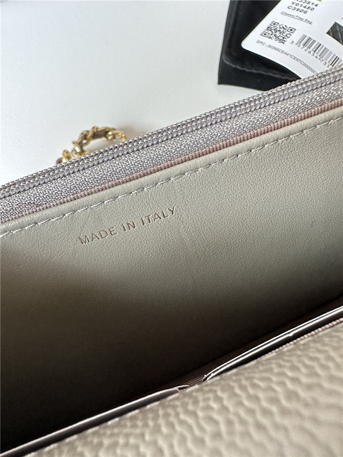 Classic Wallet on Chain A33814 Grained Calfskin Gold/Silver Metal Grey B