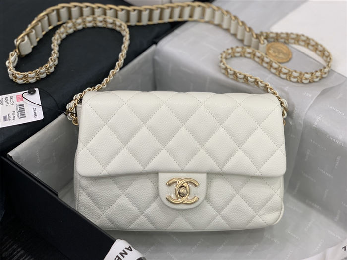 Chanel SMALL FLAP BAG Grained Calfskin & Gold-Tone Metal AS2528 White High