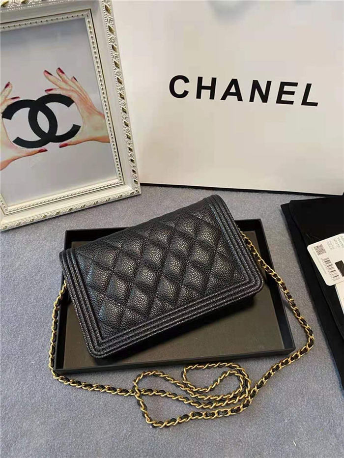 BOY Chanel WALLET ON CHAIN Grained Calfskin & Gold-Tone Metal Black High