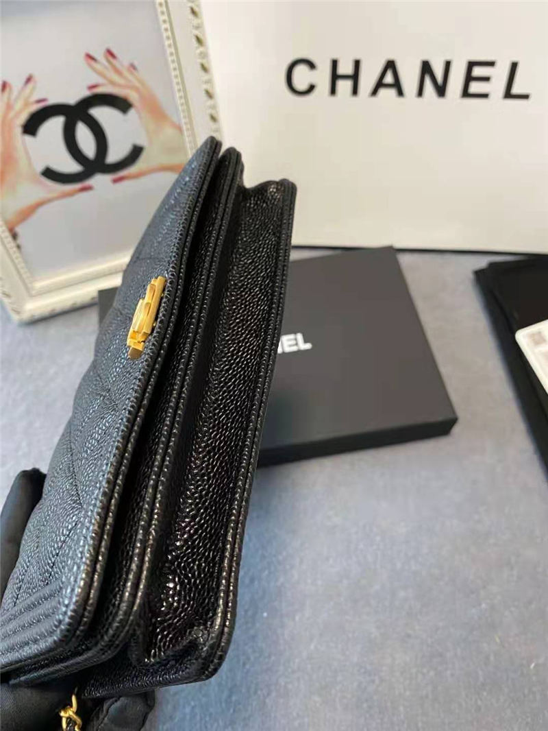 BOY Chanel WALLET ON CHAIN Grained Calfskin & Gold-Tone Metal Black High