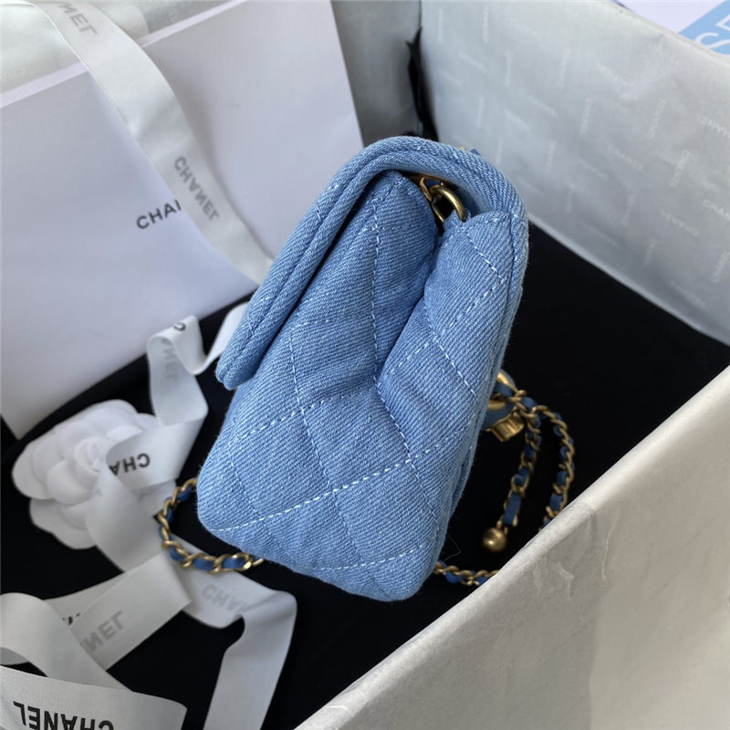 SUPER MINI FLAP BAG Denim & Gold-Tone Metal Blue AS1786 A