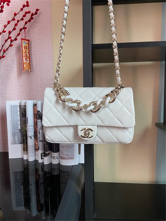 Chanel FLAP BAG AS1354 Lambskin & Gold-Tone Metal White High