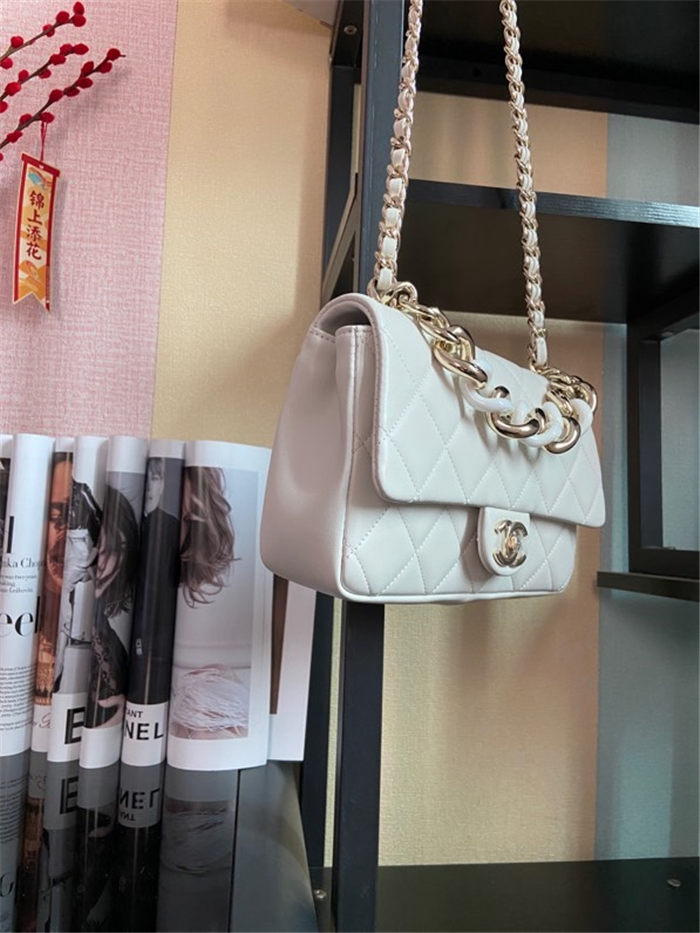 Chanel FLAP BAG AS1354 Lambskin & Gold-Tone Metal White High