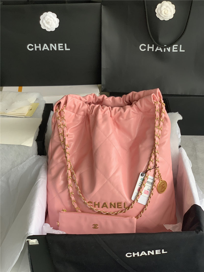 Chanel 22 LARGE HANDBAG Shiny Calfskin & Gold-Tone Metal AS3262 Coral High