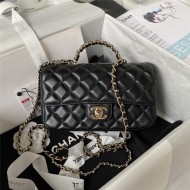 Chanel SMALL FLAP BAG With Top Diamond Handle Lambskin & Gold-Tone Metal AS4141 Black A