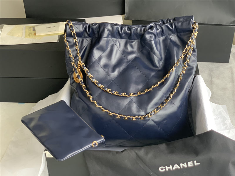 Chanel 22 LARGE HANDBAG Shiny Calfskin & Gold-Tone Metal AS3262 Navy High