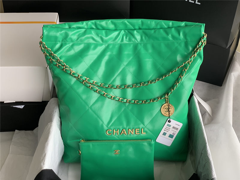 Chanel 22 LARGE HANDBAG Shiny Calfskin & Gold-Tone Metal AS3262 Green High