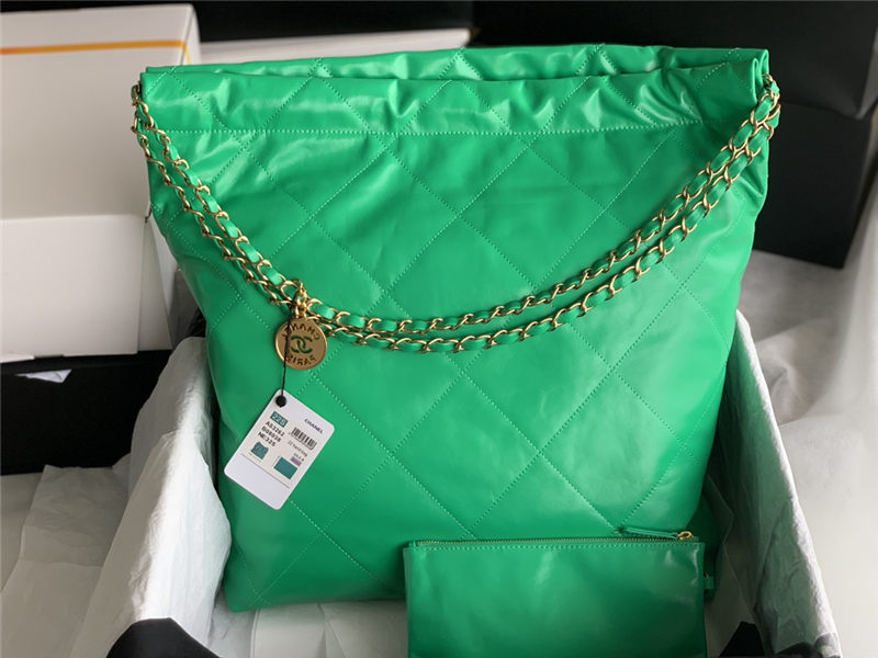 Chanel 22 LARGE HANDBAG Shiny Calfskin & Gold-Tone Metal AS3262 Green High