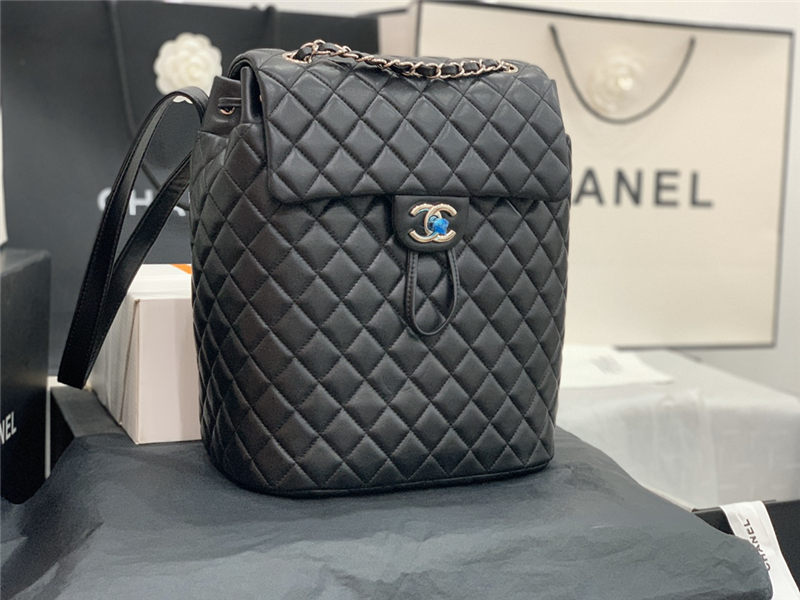 Chanel Large Backpack Lambskin 91122 Silver-Metal Black High