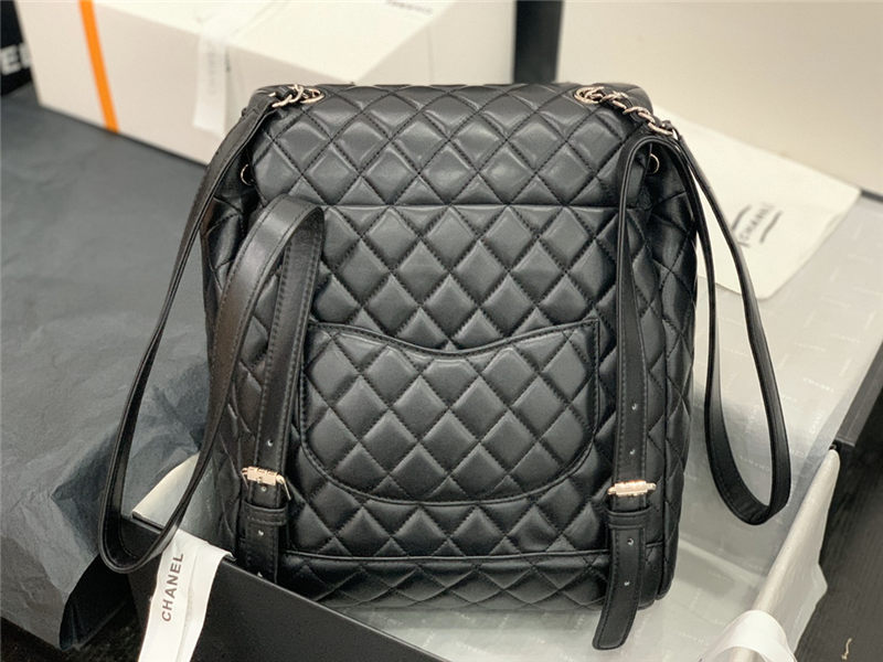 Chanel Large Backpack Lambskin 91122 Silver-Metal Black High