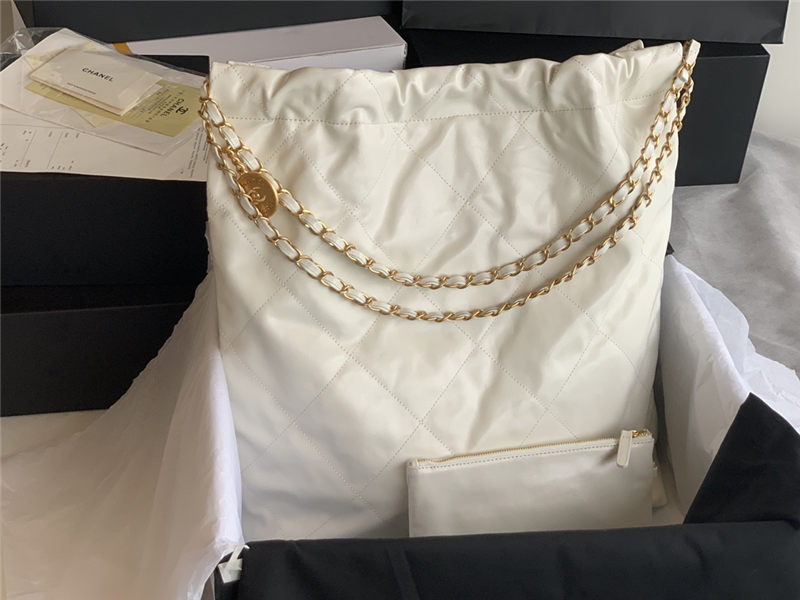 Chanel 22 LARGE HANDBAG Shiny Calfskin & Gold-Tone Metal AS3262 White High