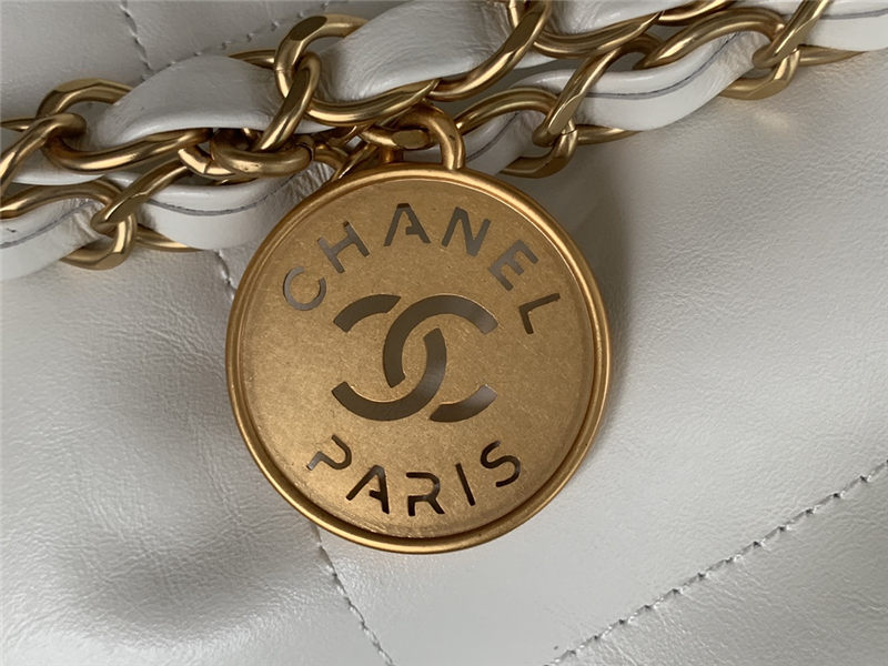 Chanel 22 LARGE HANDBAG Shiny Calfskin & Gold-Tone Metal AS3262 White High