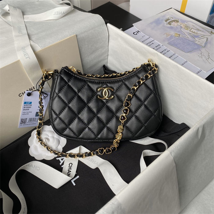 Chanel HOBO BAG AS3786 Lambskin & Gold Metal Black A