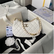 Chanel HOBO BAG AS3786 Lambskin & Gold Metal White A