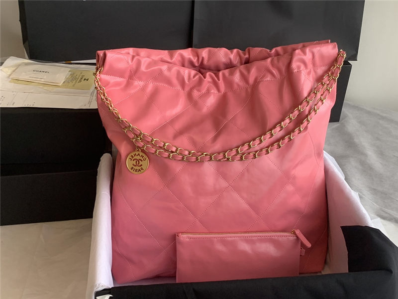 Chanel 22 LARGE HANDBAG Shiny Calfskin & Gold-Tone Metal AS3262 Pink High