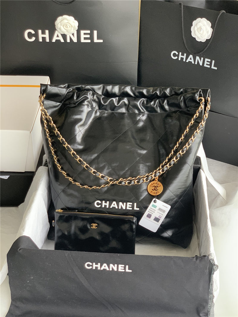 Chanel 22 LARGE HANDBAG Shiny Calfskin & Gold-Tone Metal AS3262 Black High