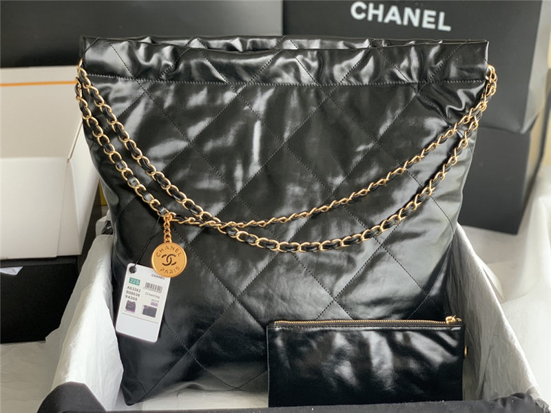 Chanel 22 LARGE HANDBAG Shiny Calfskin & Gold-Tone Metal AS3262 Black High