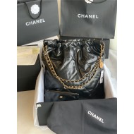 Chanel 22 LARGE HANDBAG Shiny Calfskin & Gold-Tone Metal AS3262 Black High