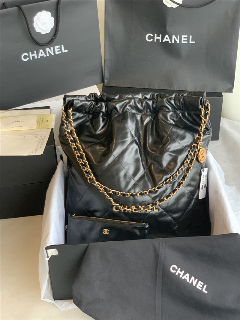 Chanel 22 LARGE HANDBAG Shiny Calfskin & Gold-Tone Metal AS3262 Black High