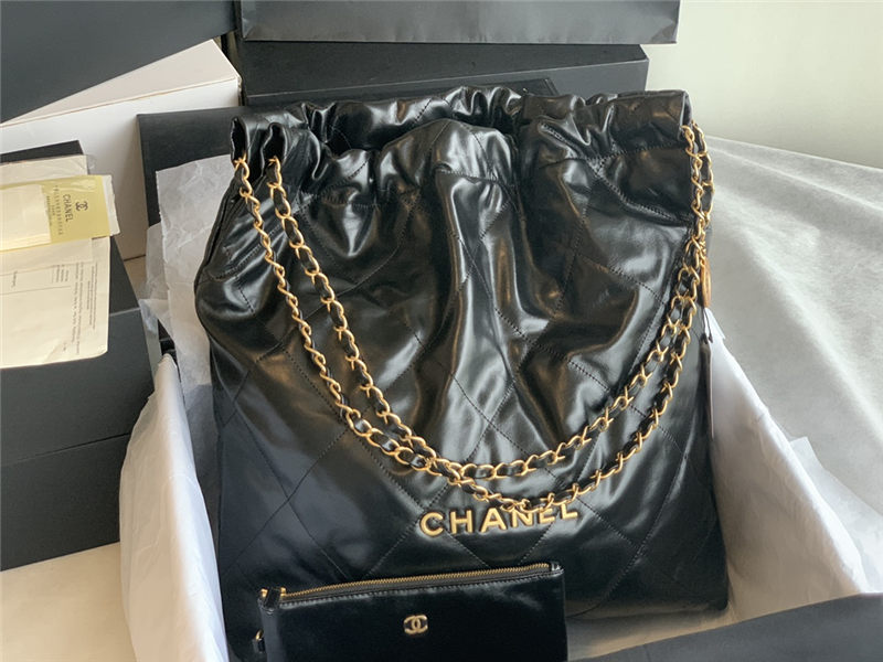 Chanel 22 LARGE HANDBAG Shiny Calfskin & Gold-Tone Metal AS3262 Black High