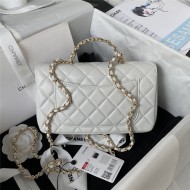 Chanel SMALL FLAP BAG With Top Diamond Handle Lambskin & Gold-Tone Metal AS4141 White A