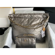 Chanel 22 MEDIUM HANDBAG Shiny Calfskin & Gold-Tone Metal AS3261 Ruthenium High