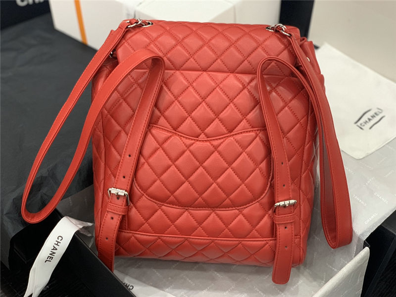 Chanel Large Backpack Lambskin 91122 Silver-Metal Red High