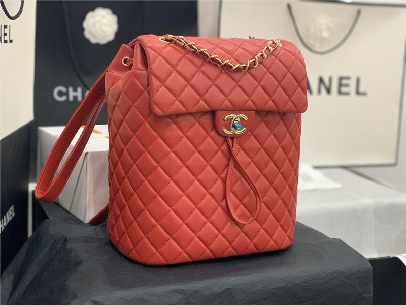 Chanel Large Backpack Lambskin 91122 Gold-Metal Red High