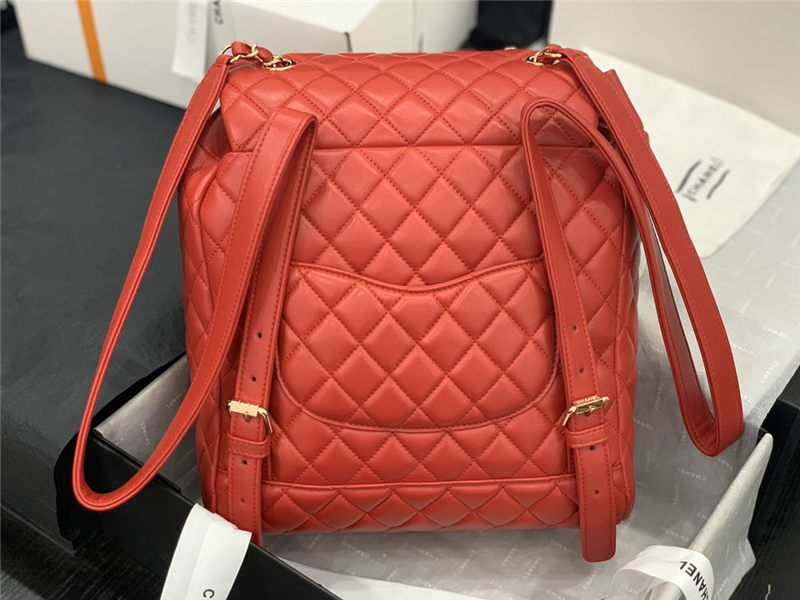 Chanel Large Backpack Lambskin 91122 Gold-Metal Red High